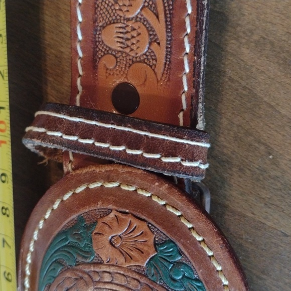 Vintage Sunbelt Hand Painted Leather Belt Sz 34 With Oak Leaf Tooling - Picture 8 of 10